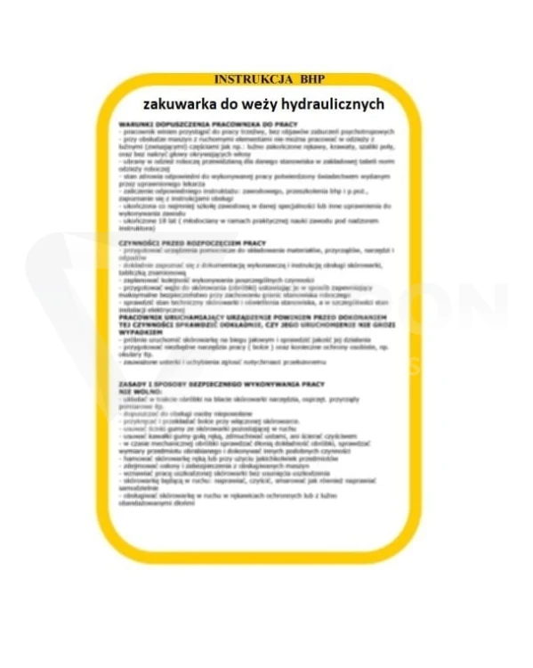Instrukcja BHP zakuwarka do węży hydraulicznych