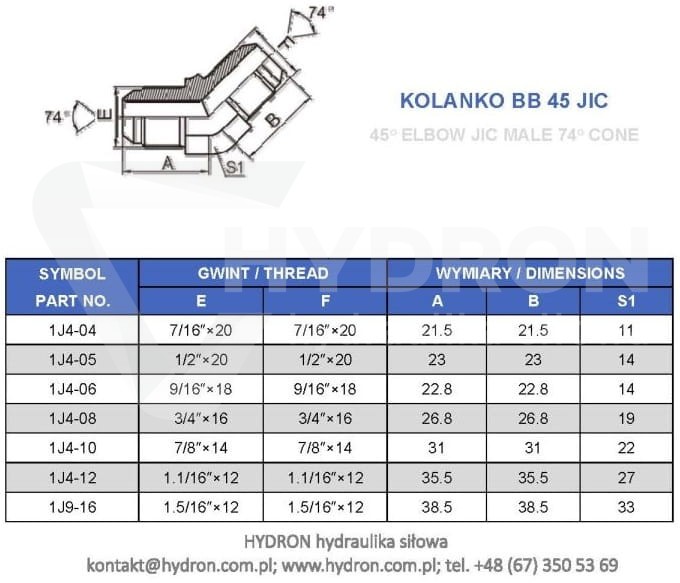 Kolanko AB 45° JIC 1.5/16 JIC (DKJ/AGJ)