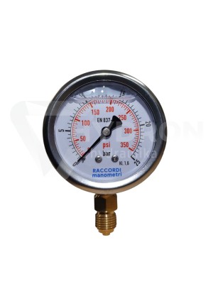 Przejdź do produktu Manometr dolny radialny MG1-63 25 bar gwint 1/4"