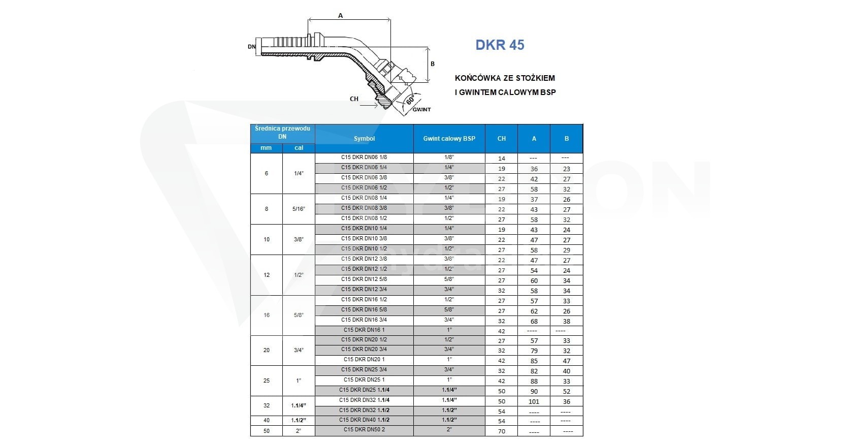 Końcówka DKR 45° DN06 3/8"