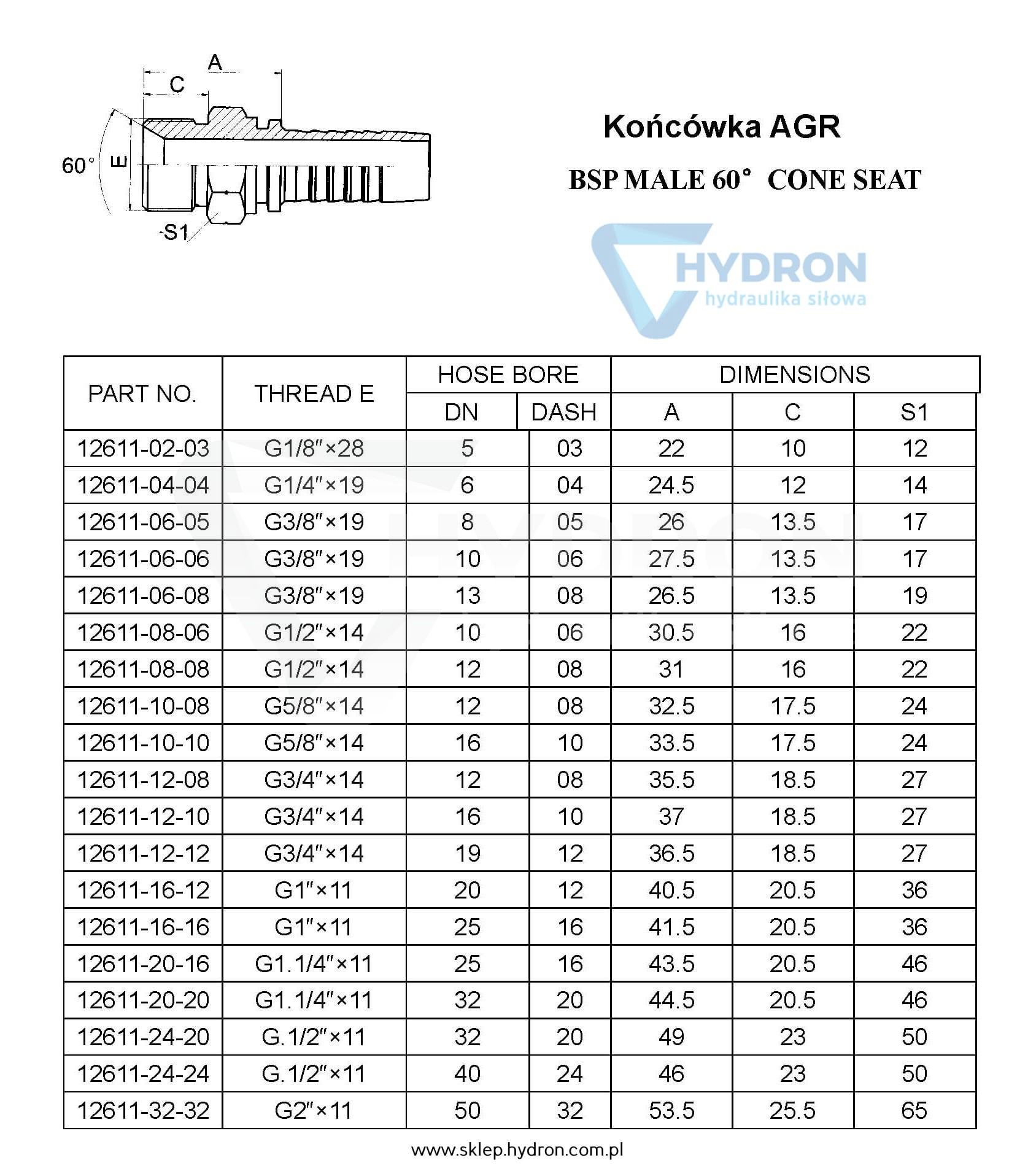 Końcówka AGR DN20 3/4" BSP S27
