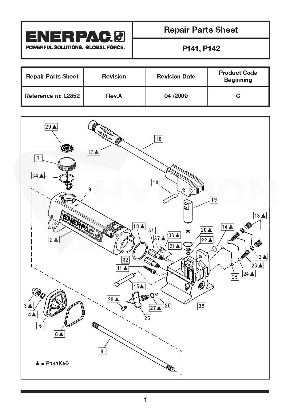 Zestaw naprawczy P141K50 do pompy P142, P141 ENERPAC