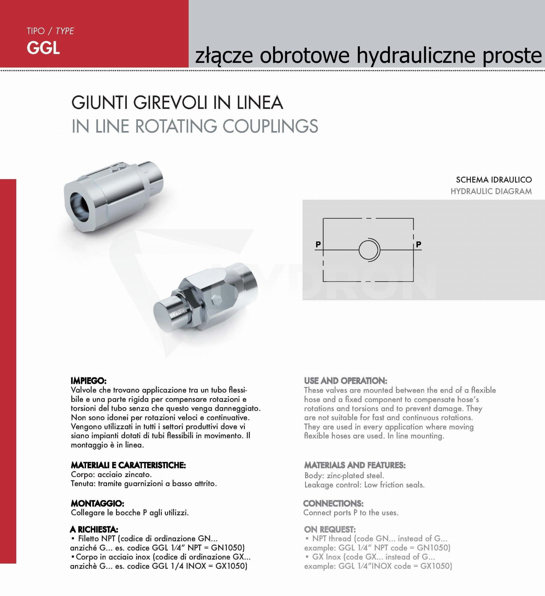 Złącze obrotowe hydrauliczne proste 1"