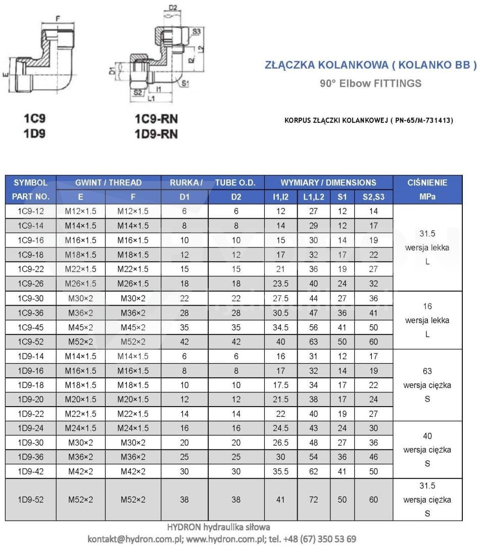 Kolanko BB 90° M36X2 28L