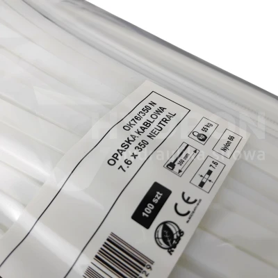Taśma opaska kablowa 7,6x350mm - 100szt białe