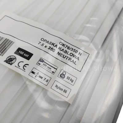 Taśma opaska kablowa 7,6x350mm - 100szt białe