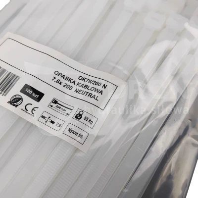 Taśma opaska kablowa 7,6x200mm - 100szt białe