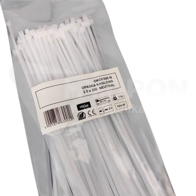 Taśma opaska kablowa 2,5x200mm - 100szt białe
