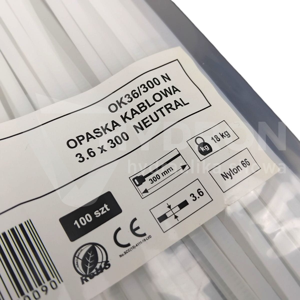 Taśma opaska kablowa 3,6x300mm - 100szt białe