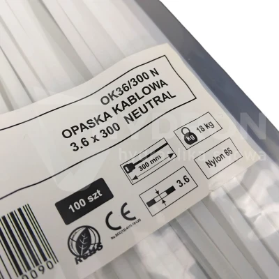 Taśma opaska kablowa 3,6x300mm - 100szt białe