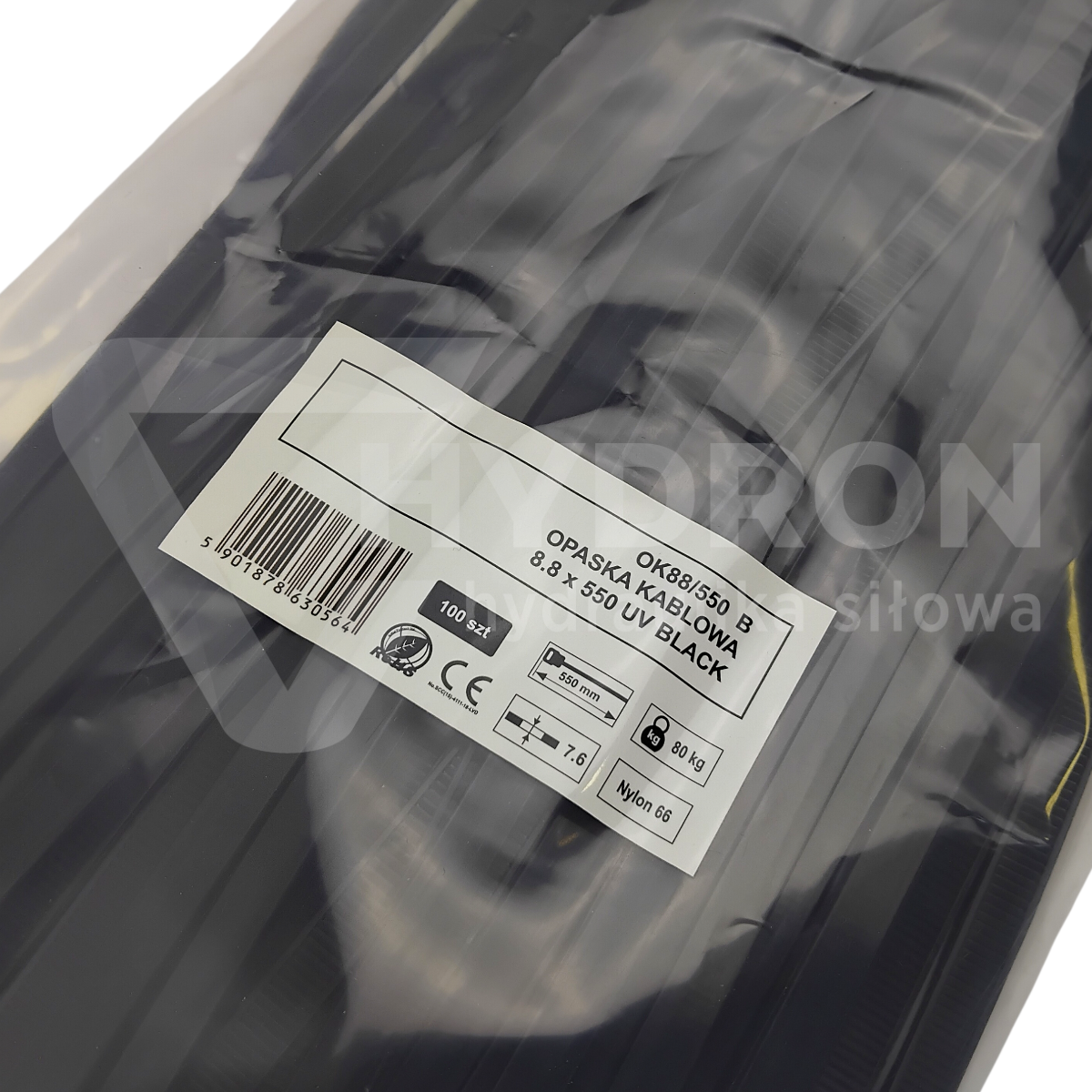 Taśma opaska kablowa UV 8,8x550mm - 100szt czarne