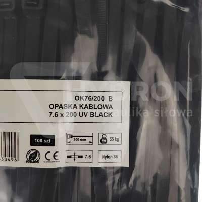 Taśma opaska kablowa UV 7,6x200mm - 100szt czarne
