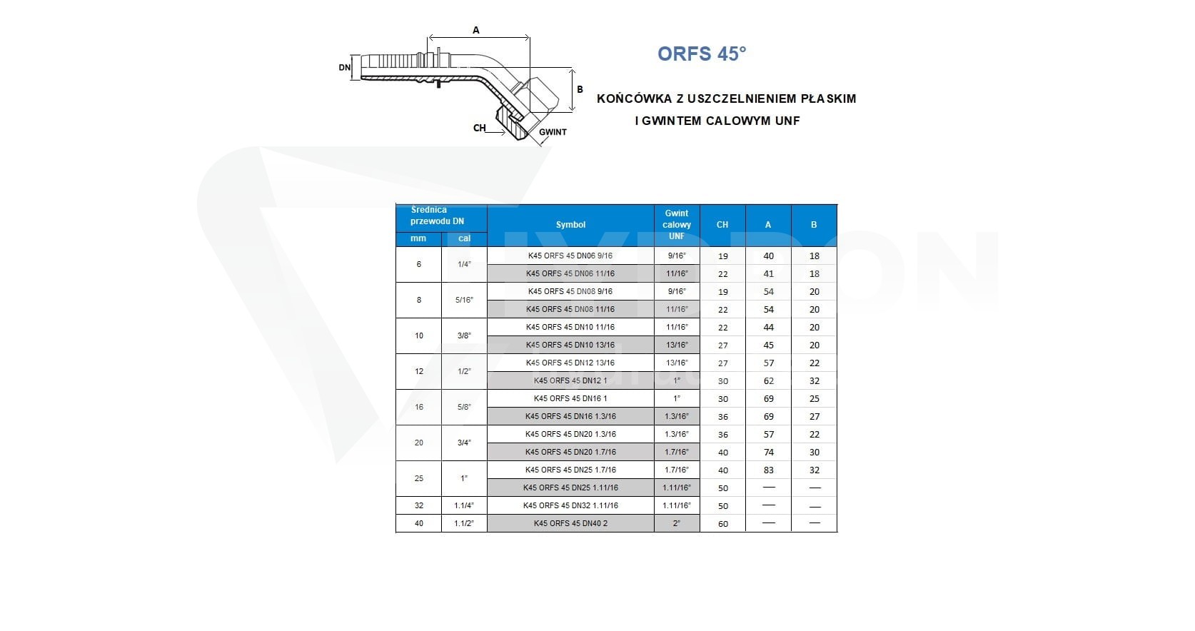 Końcówka K45 ORFS 45° DN08 9/16” CATERPILLAR