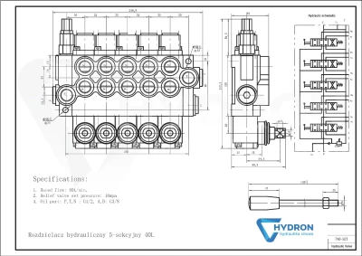 Rozdzielacz hydrauliczny 40L 5 pięciosekcyjny