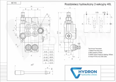 Rozdzielacz hydrauliczny 40L 2 dwusekcyjny