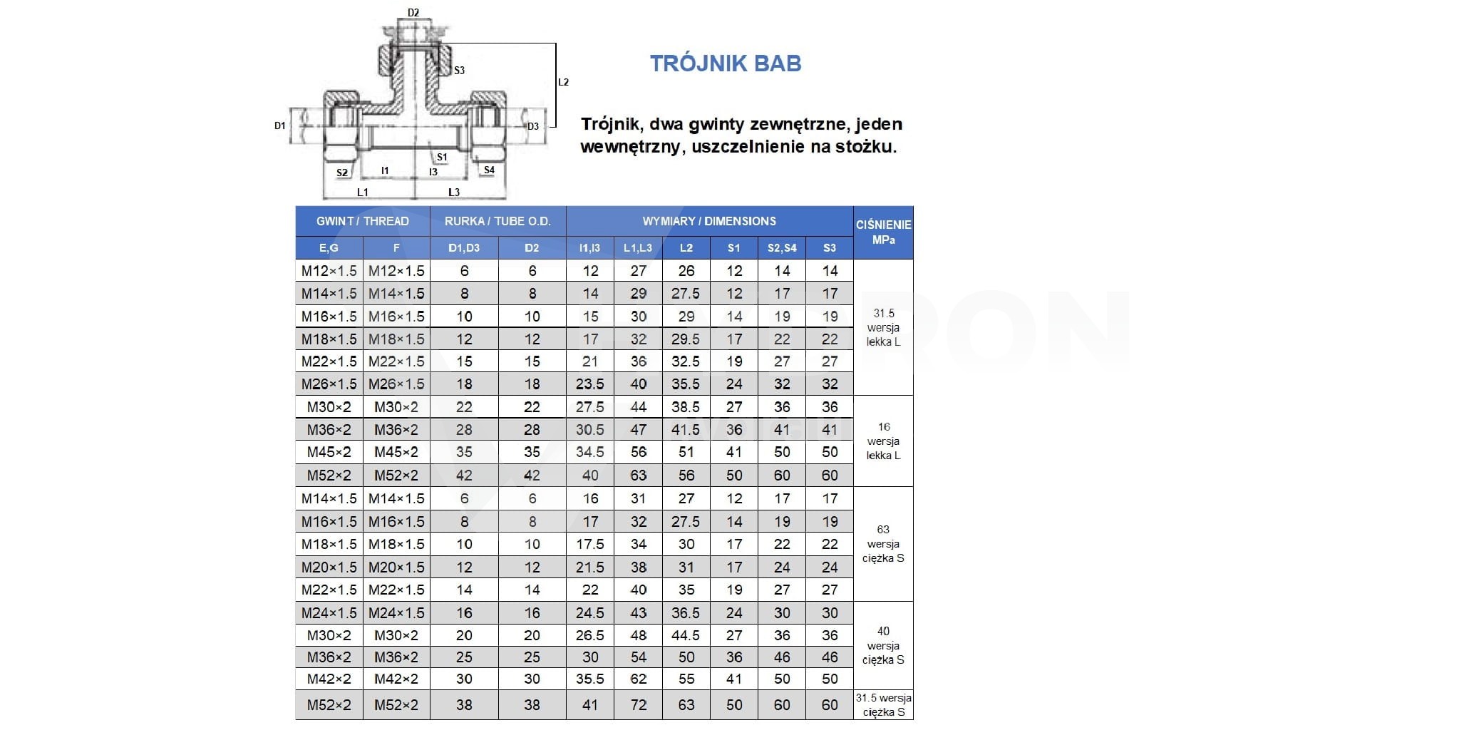 Trójnik BAB M36X2 28L