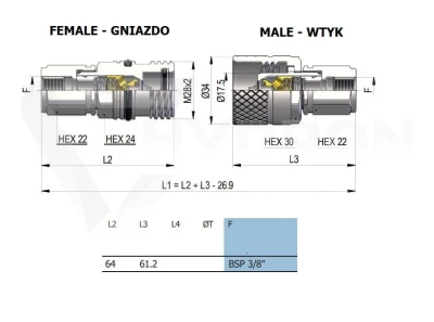 Szybkozłącze skręcane BSP 3/8'' wtyczka