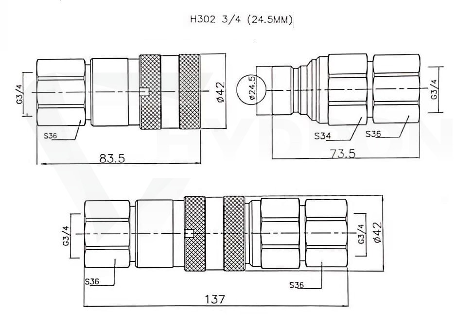 Szybkozłącze suchoodcinające BSP 3/4" wtyczka