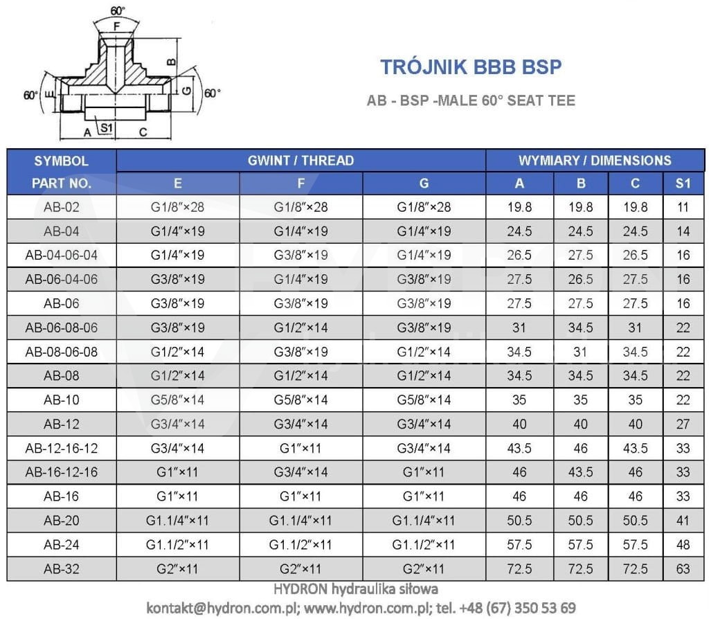 Trójnik BBB BSP 3/8"