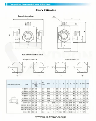 Zawór kulowy trójdrożny BK3 BSP 3/8" (gwinty wew.)