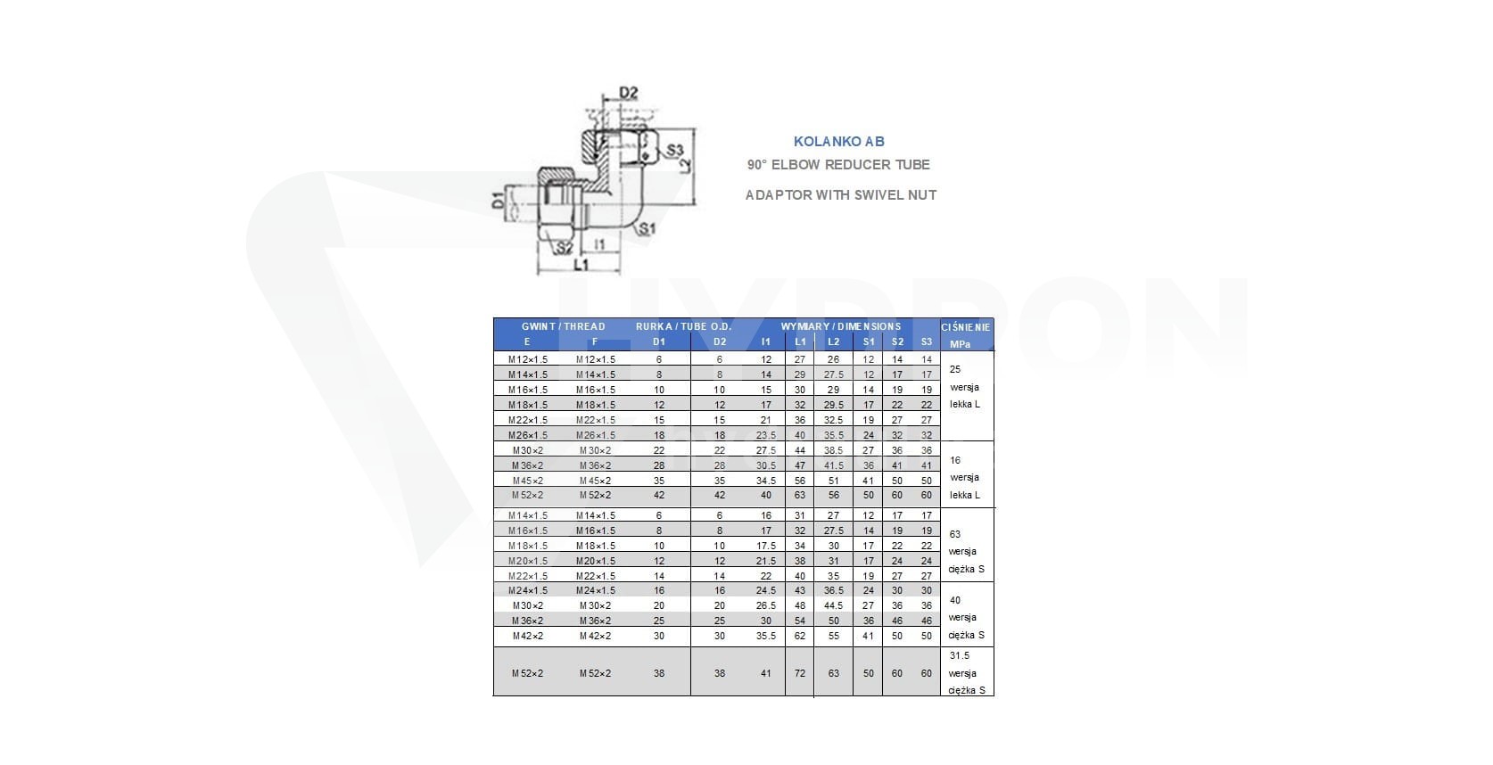 Kolanko AB 90° M22x1,5 16L