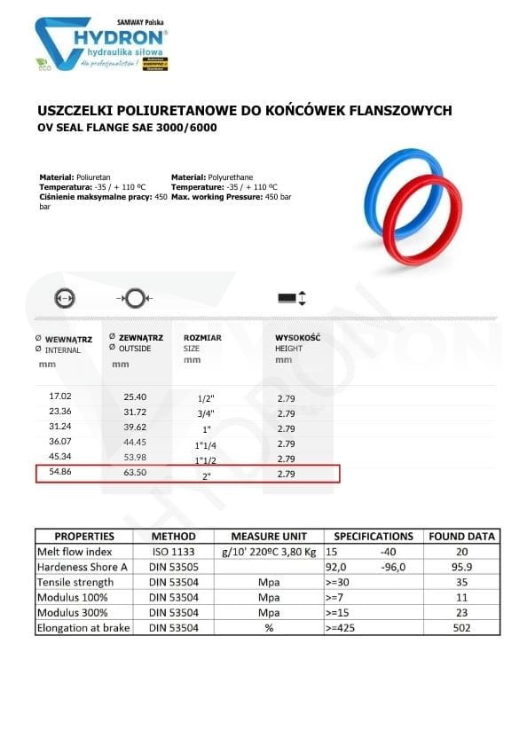 Uszczelka poliuretan DN50 2"SFL/SFS (55X63,4X3,5)