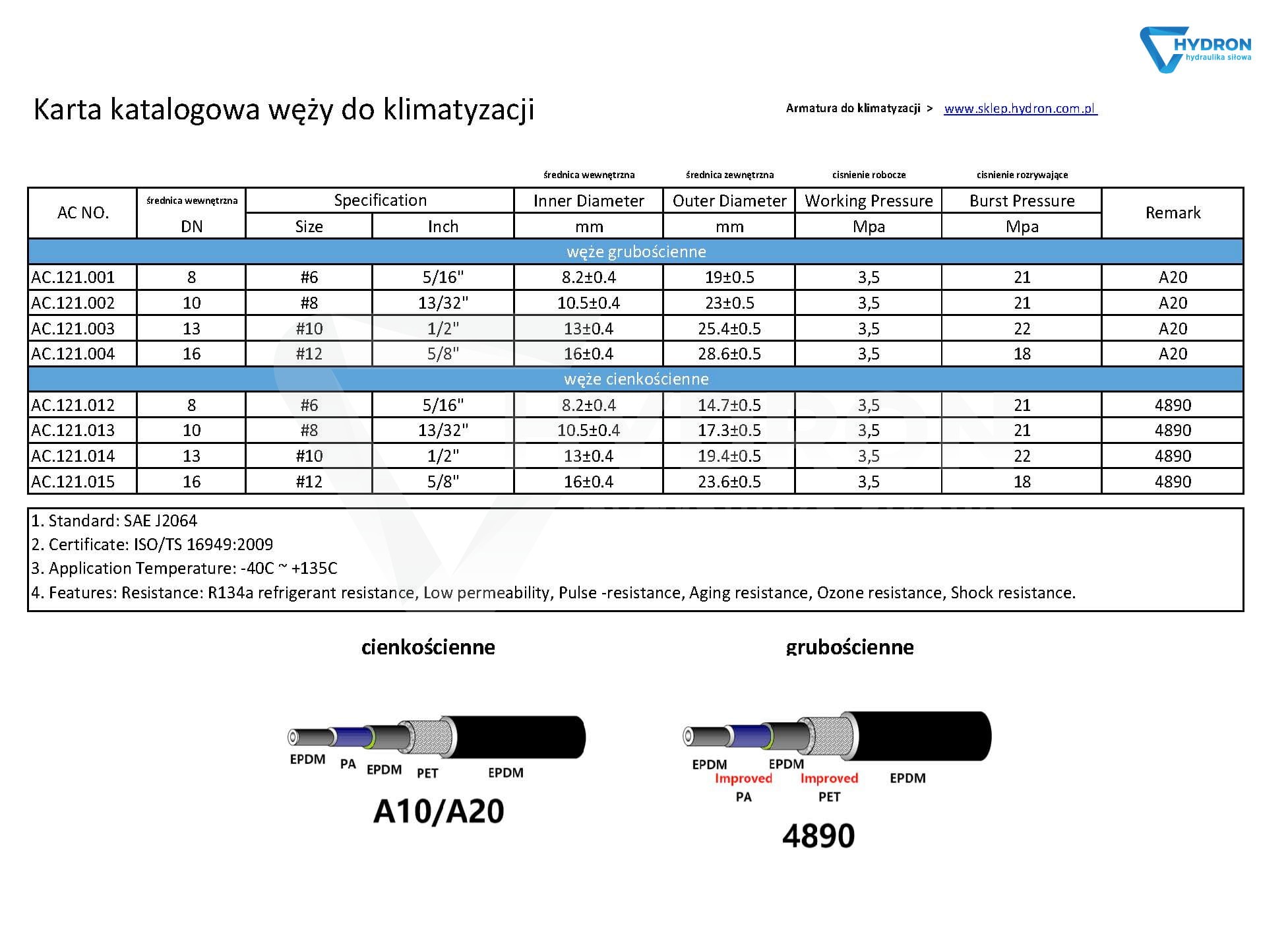 Wąż do klimatyzacji grubościenny DN08 G6