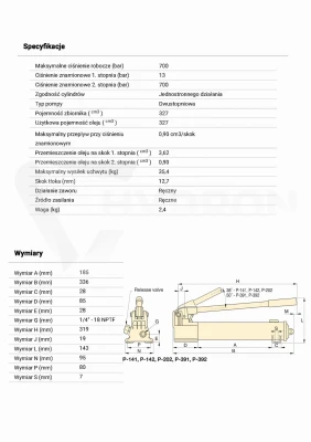 Pompa ręczna ENERPAC P142 dwustopniowa