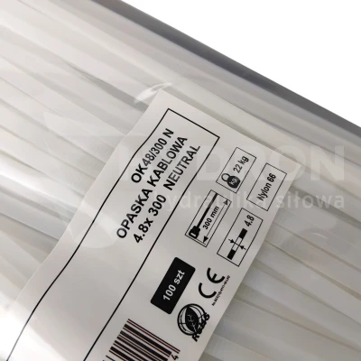 Taśma opaska kablowa 4,8x300mm - 100szt białe