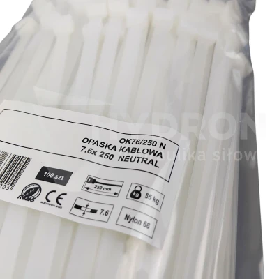 Taśma opaska kablowa 7,6x250mm - 100szt białe