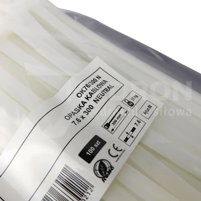 Taśma opaska kablowa 7,6x300mm - 100szt białe