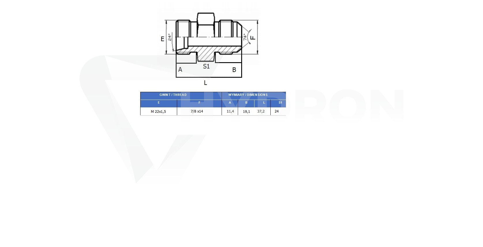 Przyłączka prosta ED M22X1,5 / 7/8 JIC