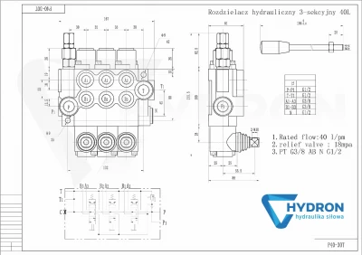 Rozdzielacz hydrauliczny 40L 3 trzysekcyjny