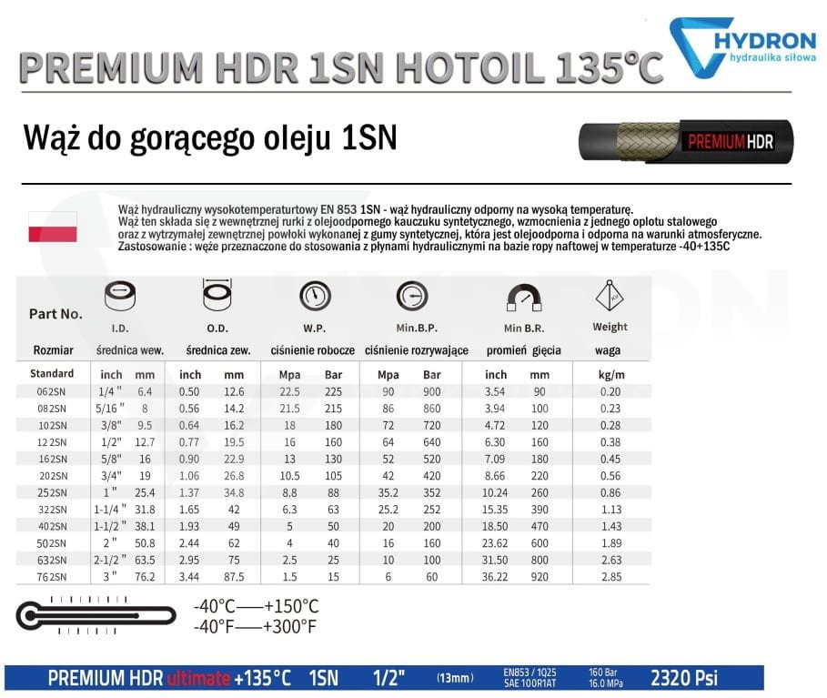 Wąż hydrauliczny DN10 1SN VULCAN 135st. 180bar