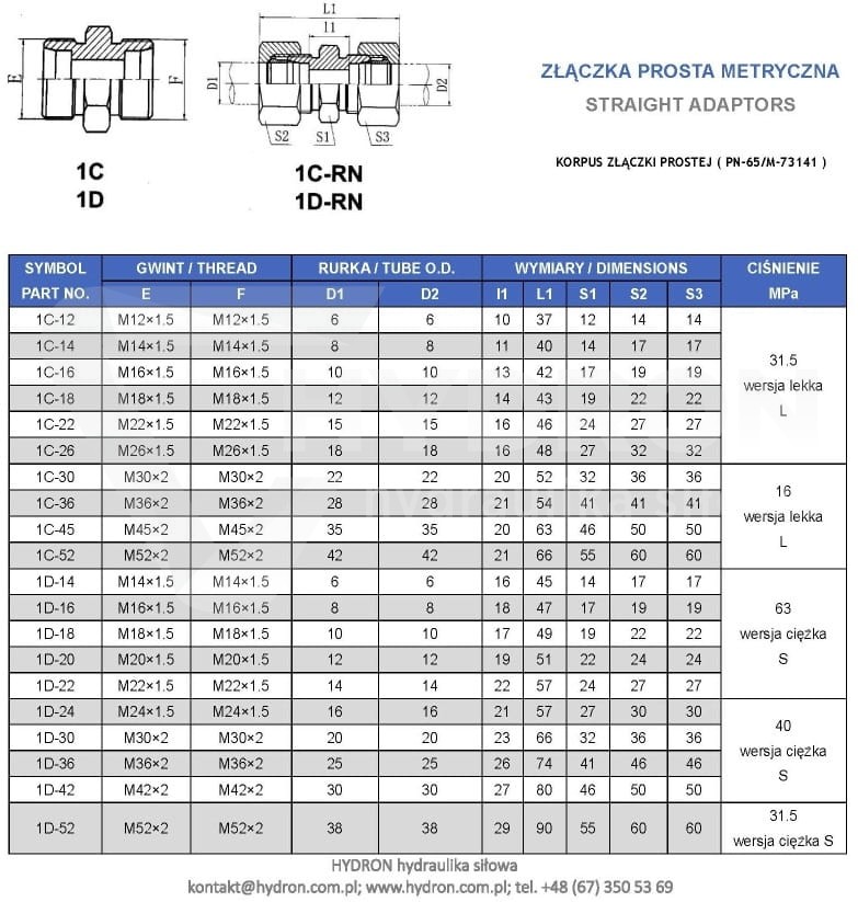 Złączka prosta BB M10X1 5L