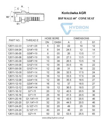 Końcówka nierdzewna AGR DN25 1" BSP