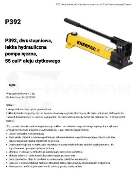 Pompa ręczna hydrauliczna ENERPAC P392 dwustopniow