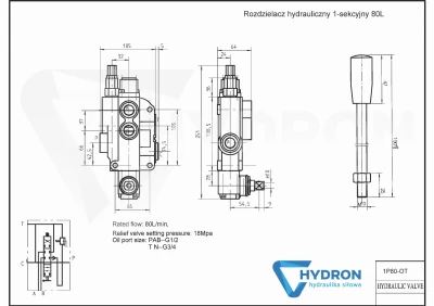 Rozdzielacz hydrauliczny 80L 1 jednosekcyjny