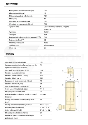 Siłownik hydrauliczny RC-102 ENERPAC skok 54 mm