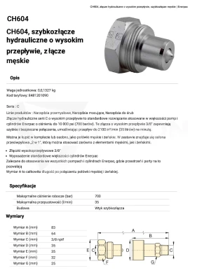 Szybkozłącze wtyk CH604 ENERPAC 3/8" NPTF 700bar
