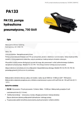 Pompa hydrauliczno pneumatyczna PA133 ENERPAC