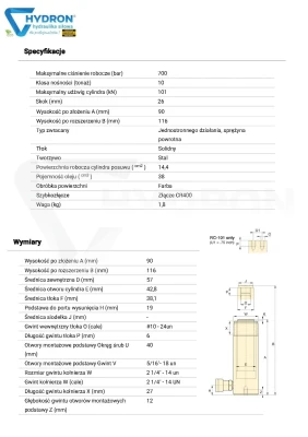 Siłownik hydrauliczny RC101 ENERPAC skok 26 mm