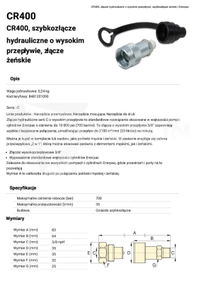Szybkozłącze gniazdo CR400 ENERPAC 3/8" NPTF 700ba
