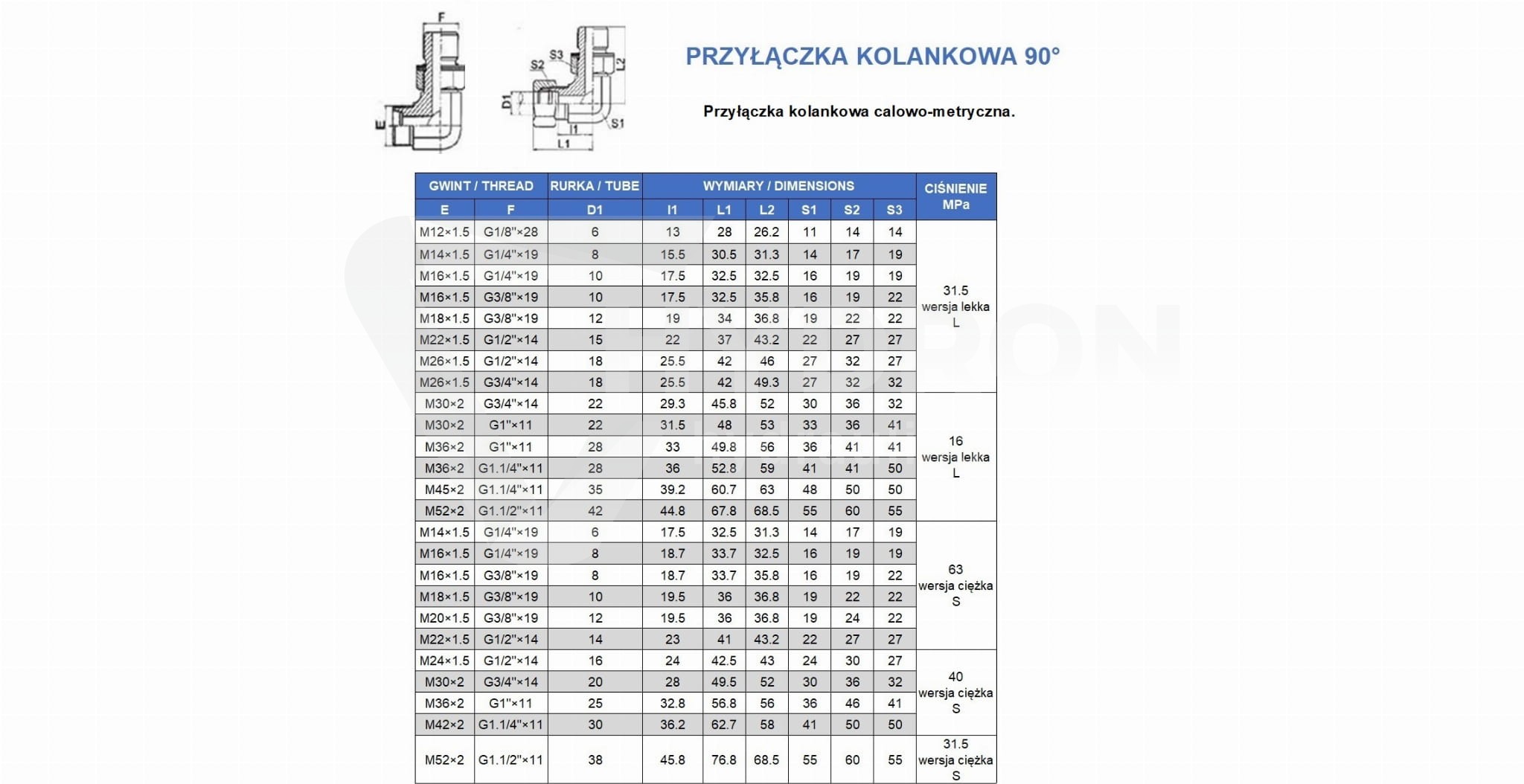 Przyłączka kolankowa 90° 3/8/M16X1,5 10L