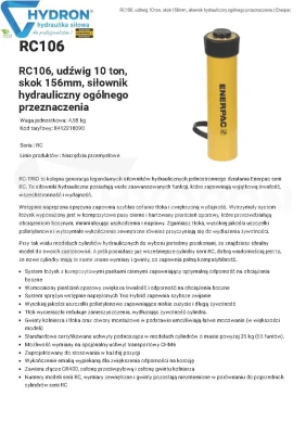 Siłownik hydrauliczny RC-106 ENERPAC skok 156 mm