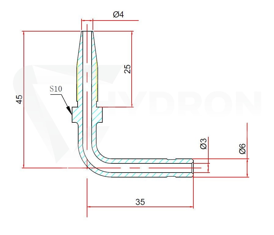 Końcówka zakuwki 90° rurka 6mm na wąż 8,6mm