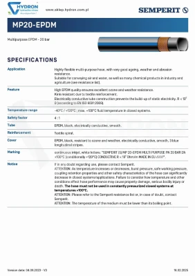Wąż do powietrza i wody EPDM DN10X3,5 +120°C 20bar