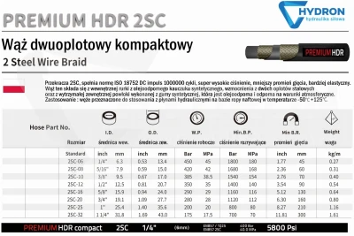 Wąż hydrauliczny DN13 2SC 275 bar