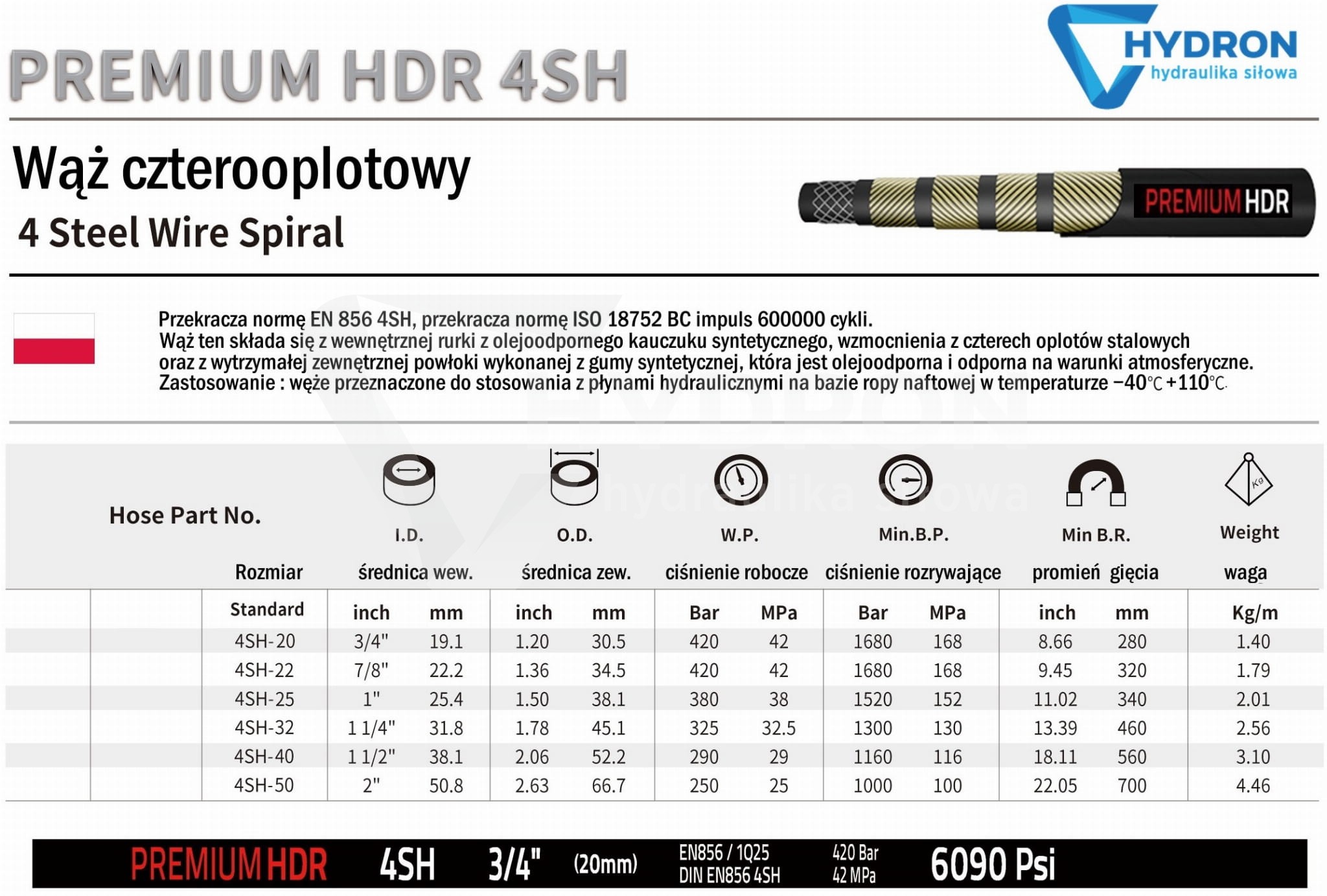 Wąż hydrauliczny 4SH DN32 345bar