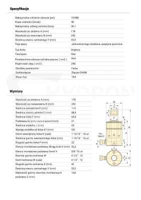 Siłownik hydrauliczny RCH-302 ENERPAC skok 64 mm